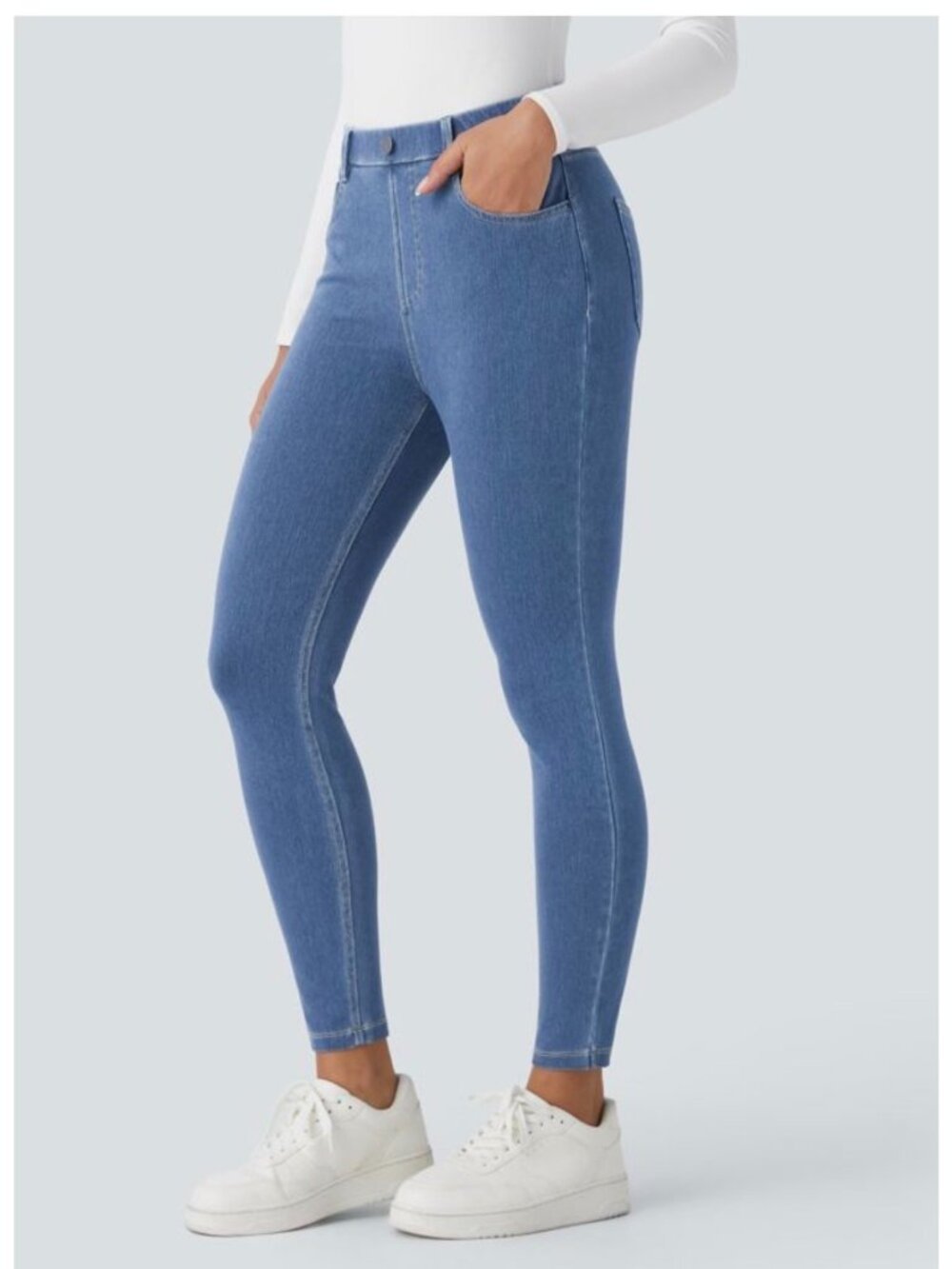 Halara M  Womens Full-Length Stretch Denim Jeggings M Blue